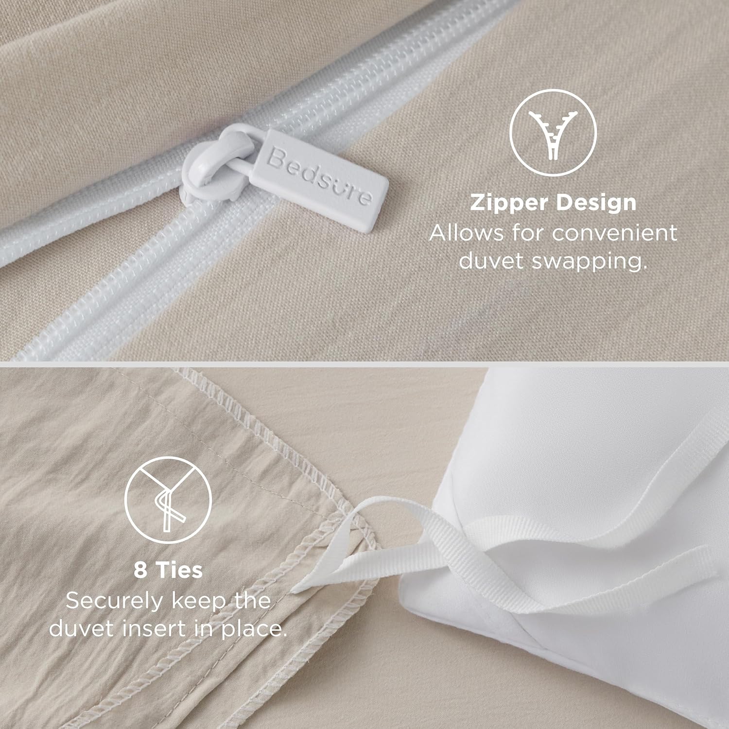 Bedsure California King Duvet Cover - Prewashed Cotton-Like Extra Soft Bedding Set, Includes 1 Cal King Duvet Cover 104x98 Inches with Zipper Closure & 2 Pillow Shams, Linen, Comforter Not Included